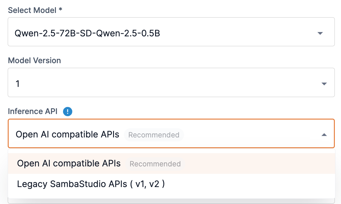 Inference API drop-down