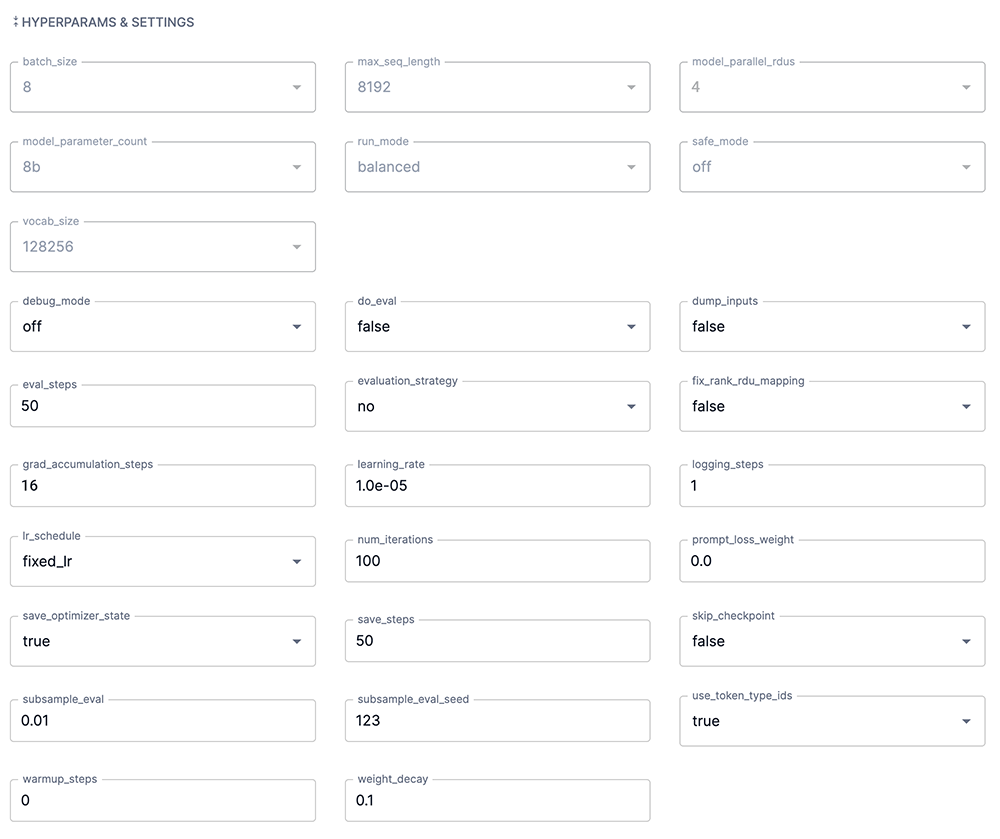 Hyperparams and settings