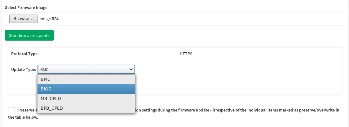 Update Type drop-down list