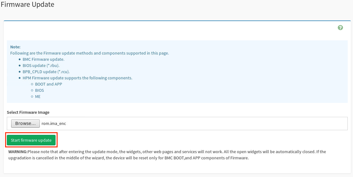 Firmware Update screen