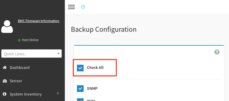 Backup Configuration screen