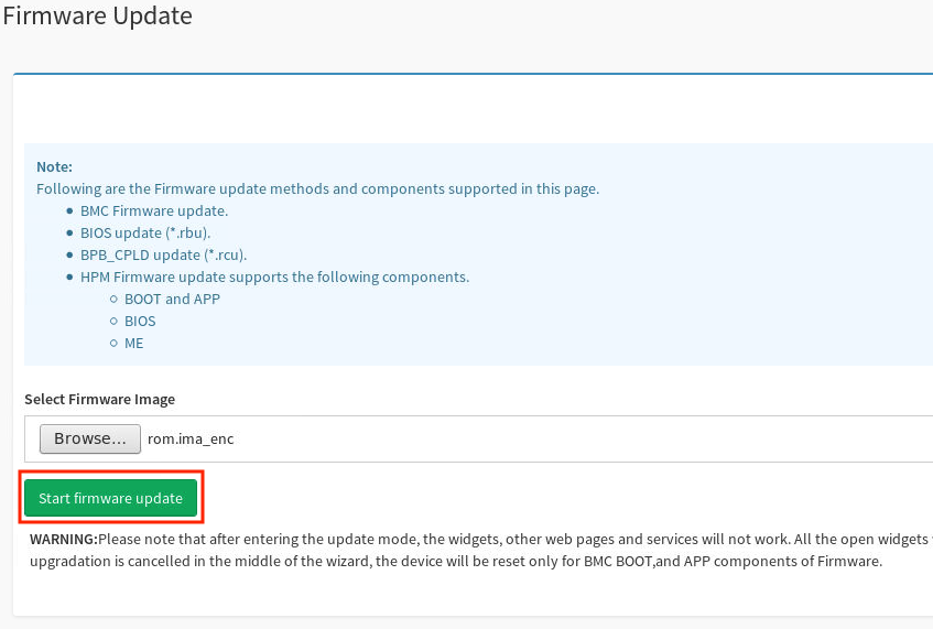 Firmware Update screen